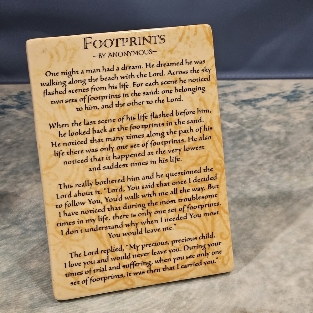 Footprints In The Sand Poem Plaque Inspirational Christian Desktop Decor